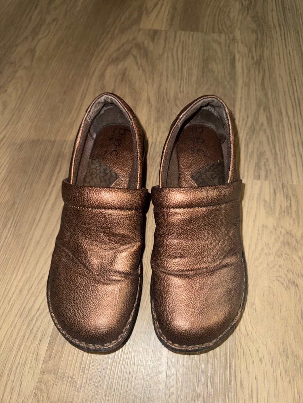 B.O.C. Bronze Metallic Clogs Chunky Faux Wood Heel Boho Women’s Size 7